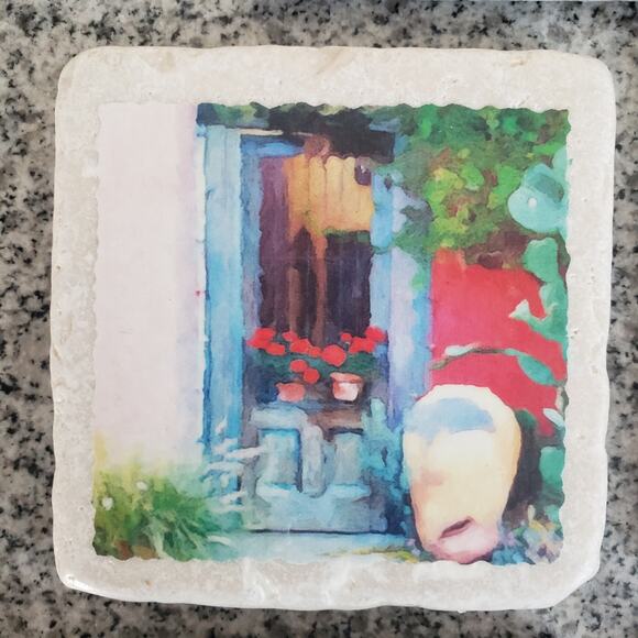 Artisan Coasters & Trivet Set. Natural Stone Tumbled Marble. Pueblo De Colores - Picture 5 of 13